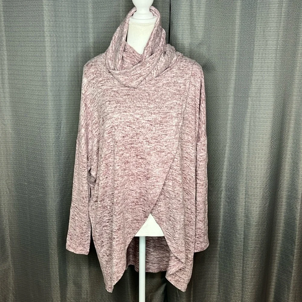 WONDERLAND BY ORANGE PURPLE MARBLE LONG SLEEVE ASYMMETRICAL SWEATER Medium NEW